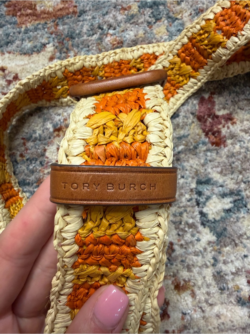 Tory Burch Crochet Belt with Brown Leather Buckle - Yellow & Orange - Picture 3 of 4